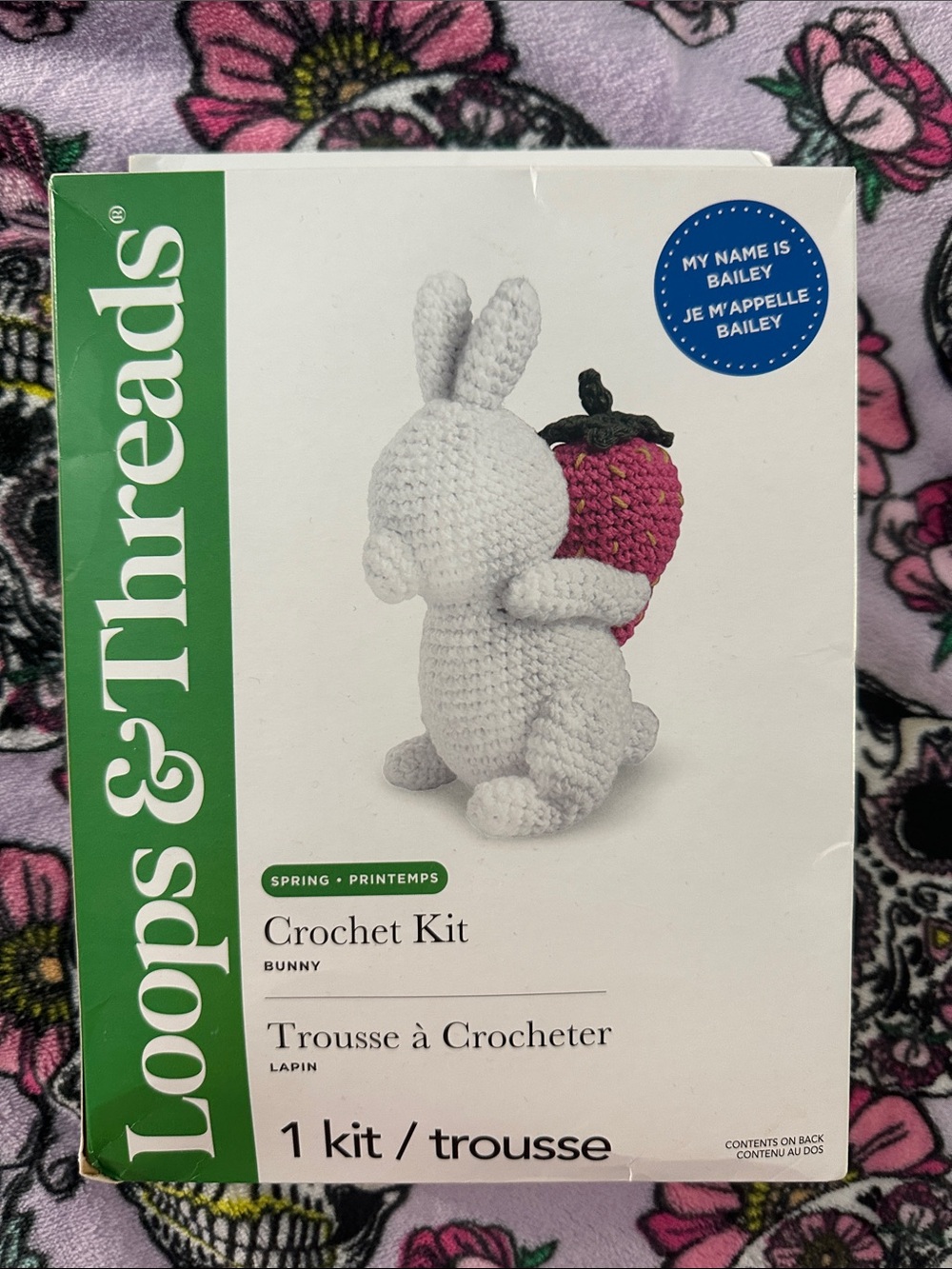 Loops & Threads Crochet Kit - White Bunny with Pink Strawberry